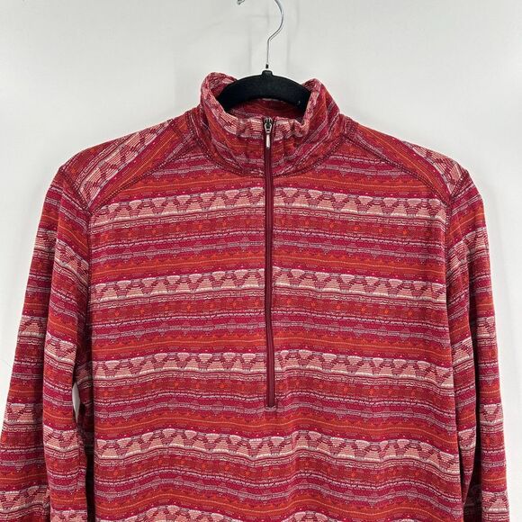 WOOLRICH Women's Red Aztec Knit Cotton 1/4 Zip Lightweight Sweater Size Medium - Picture 3 of 5
